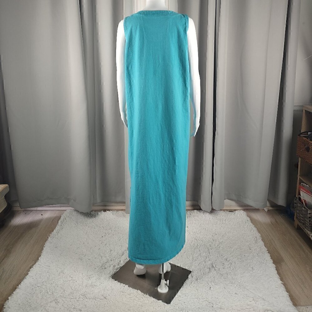 Michael Leu Art to Wear 100% Cotton Turquoise Sleeveless Tank Maxi Dress Size M - Picture 3 of 11